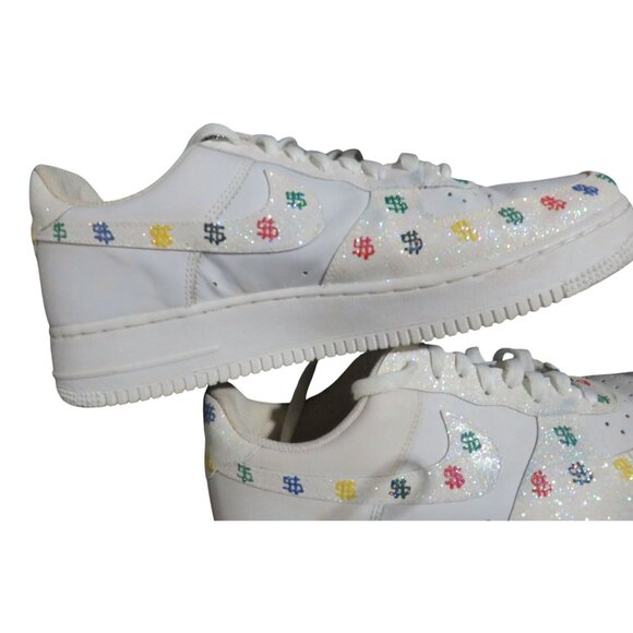 Nike Air Force 1 White Leather Custom Dollar Signs Glow Sparkly sneakers sz 11 - Picture 8 of 15
